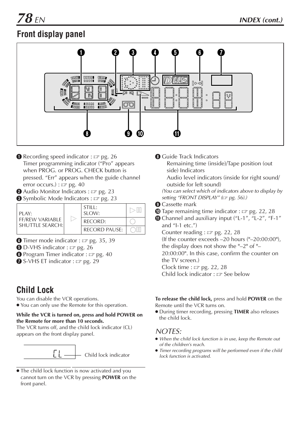 Front display panel, Child lock | JVC HM-DH30000U User Manual | Page 78 / 84