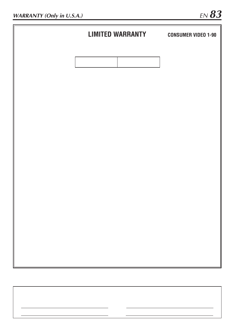 Warranty (only in u.s.a.), Limited warranty, Consumer video 1-90 | JVC HM-DH30000U User Manual | Page 83 / 84