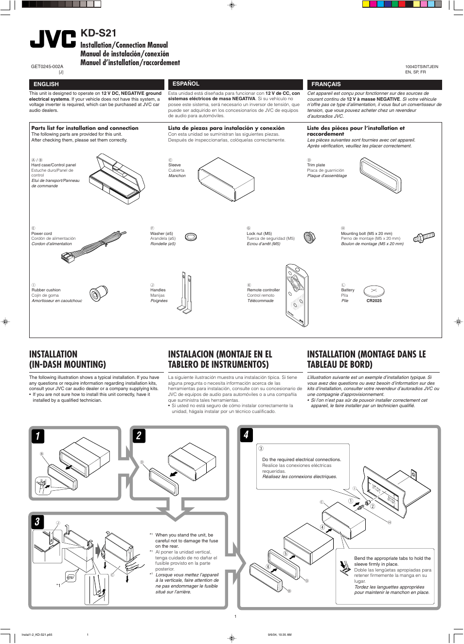 JVC KD-S21 User Manual | 4 pages