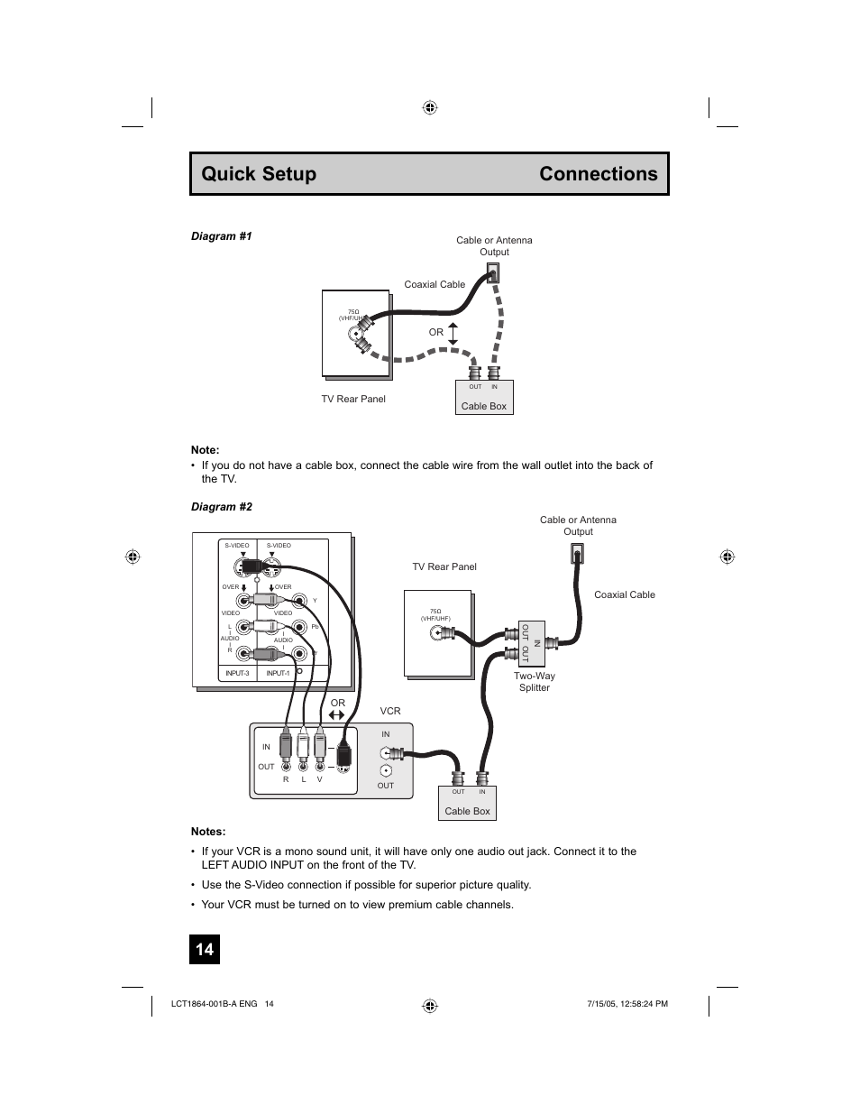 Quick setup connections | JVC HD-52G566 User Manual | Page 14 / 80