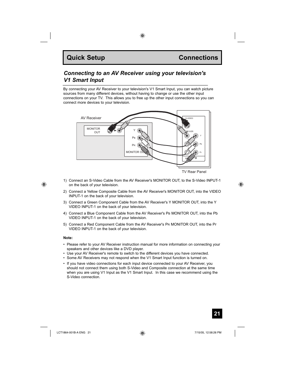 Quick setup connections | JVC HD-52G566 User Manual | Page 21 / 80