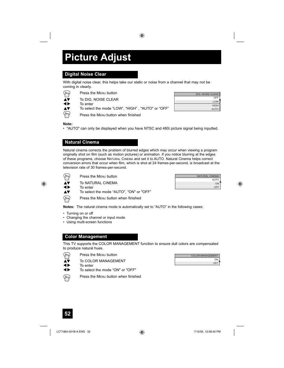 Picture adjust | JVC HD-52G566 User Manual | Page 52 / 80