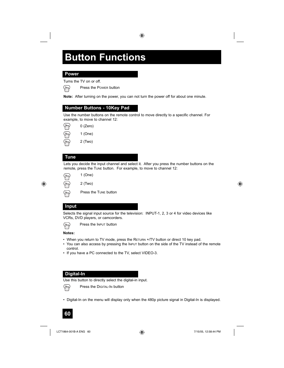 Button functions | JVC HD-52G566 User Manual | Page 60 / 80