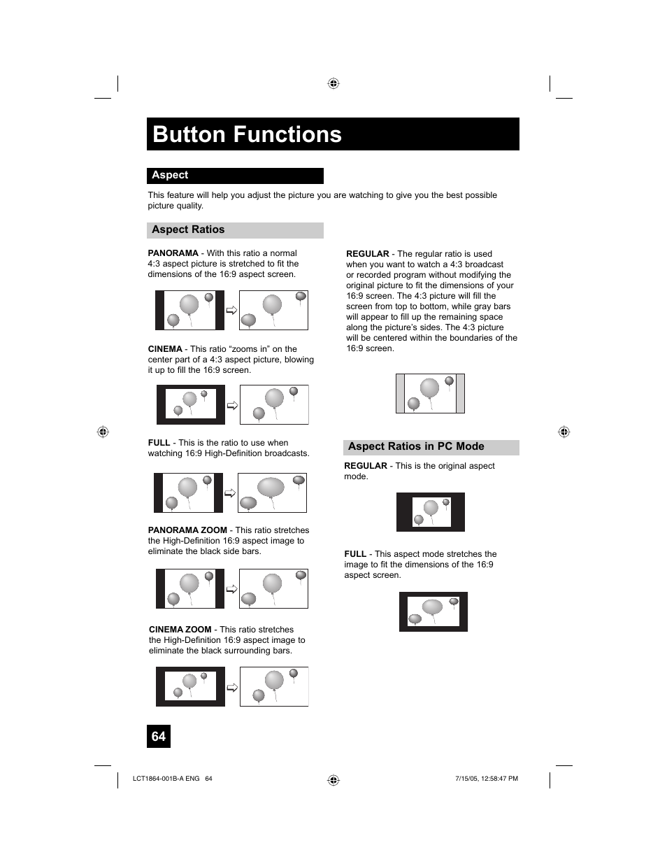 Button functions | JVC HD-52G566 User Manual | Page 64 / 80