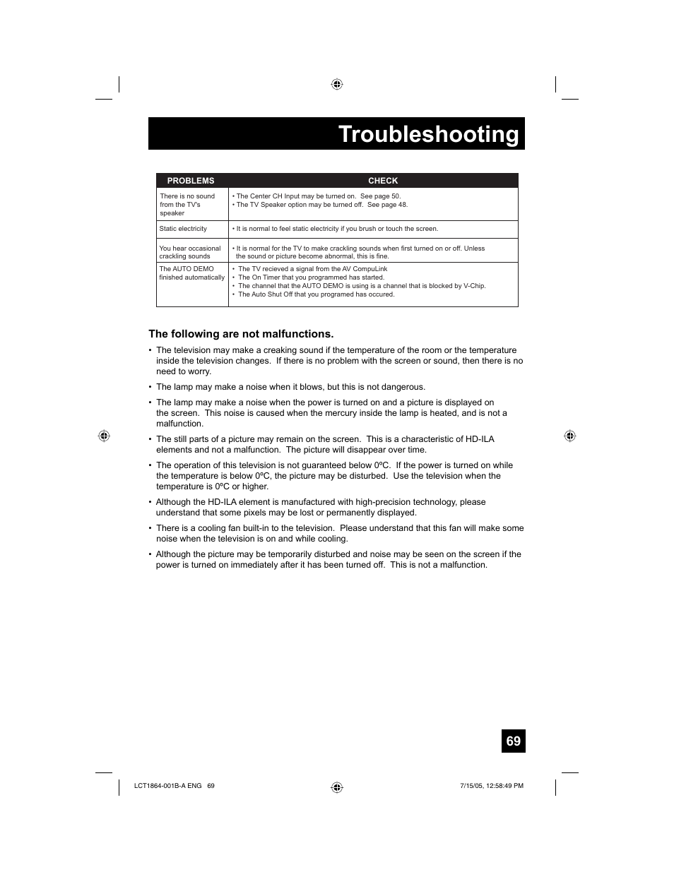 Troubleshooting | JVC HD-52G566 User Manual | Page 69 / 80