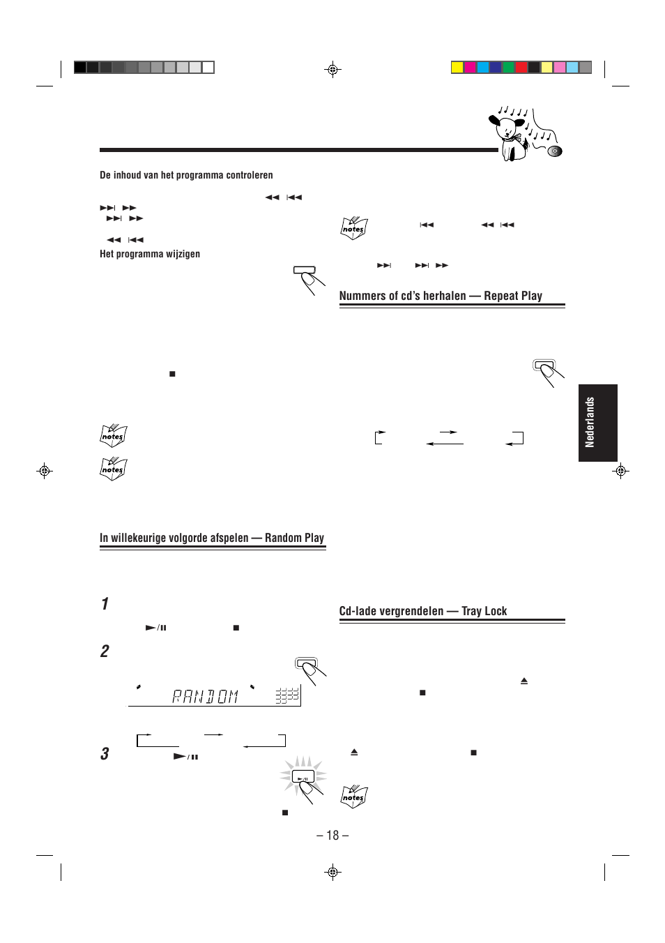 Nummers of cd’s herhalen — repeat play, Cd-lade vergrendelen — tray lock | JVC CA-MXJ850R User Manual | Page 23 / 36