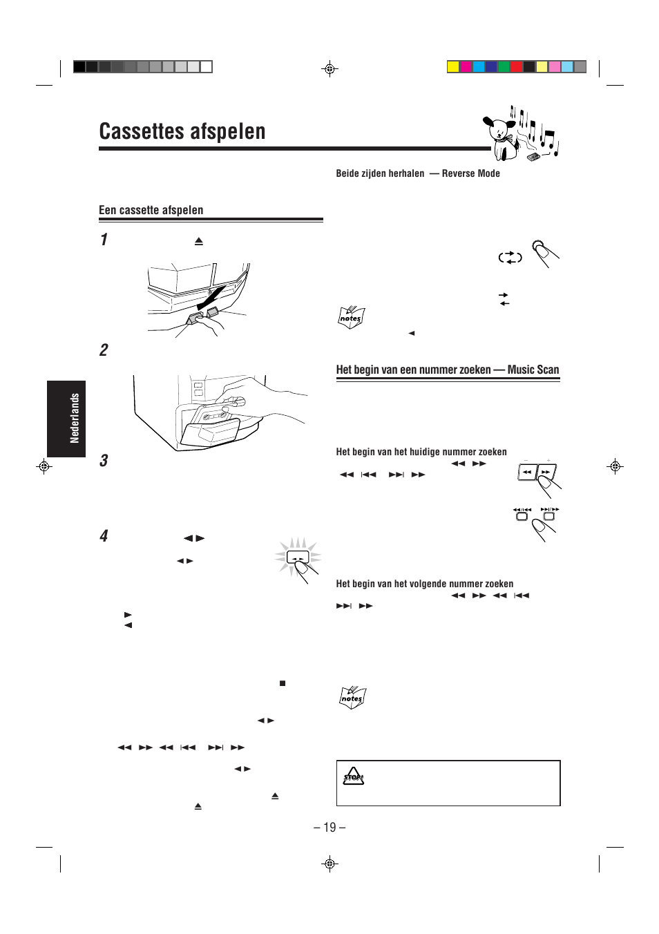 Cassettes afspelen, Het begin van een nummer zoeken — music scan, Een cassette afspelen | JVC CA-MXJ850R User Manual | Page 24 / 36