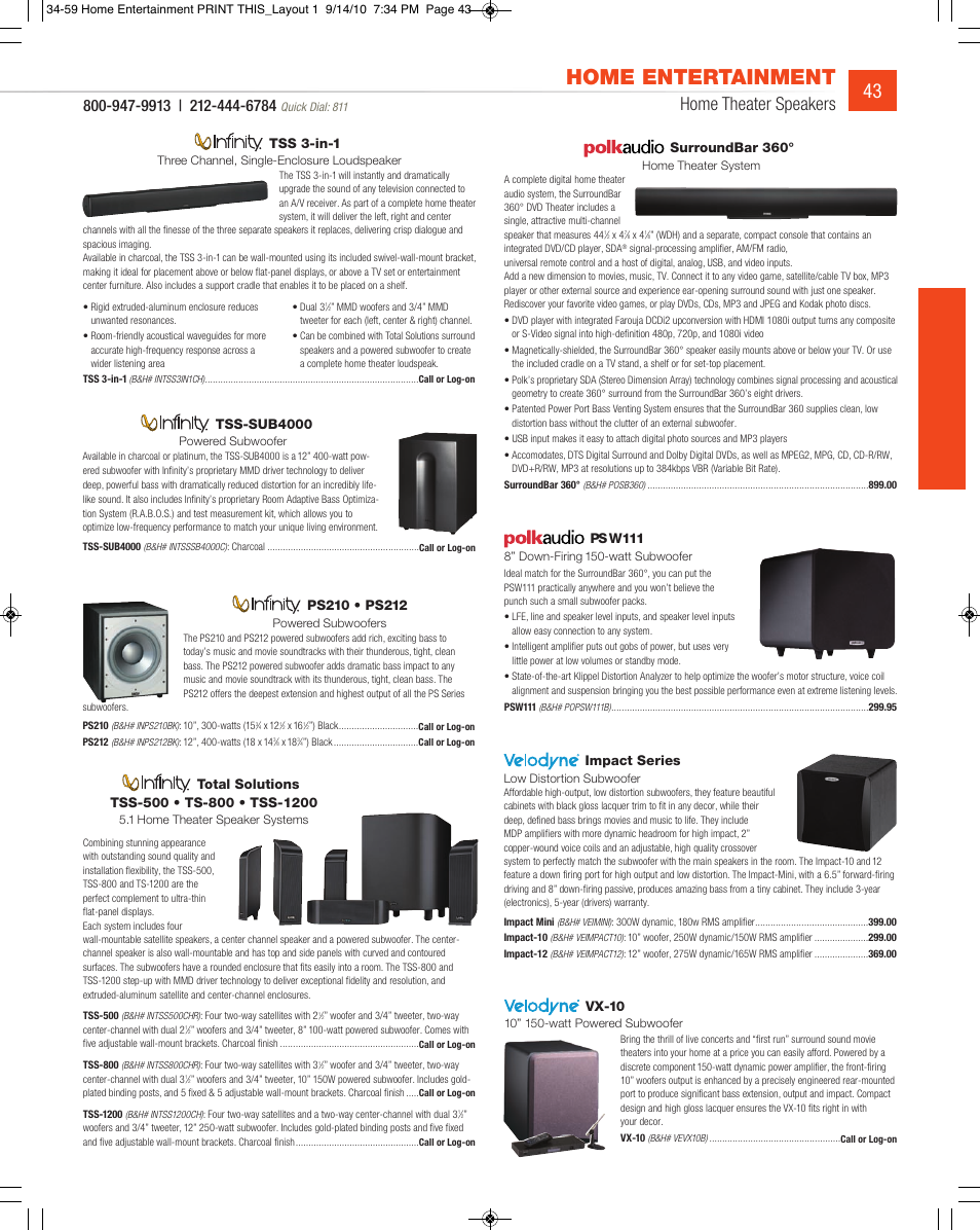 Home entertainment, Home theater speakers, Vx-10 | Tss-sub4000, Tss 3-in-1, Impact series, Surroundbar 360, Ps w111 | JVC DV-SP506 User Manual | Page 10 / 32