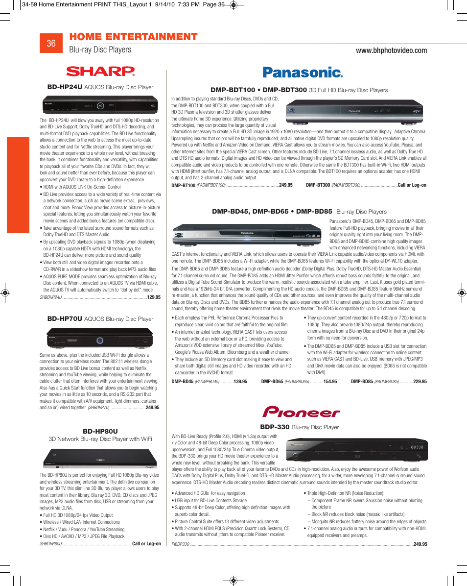 Home entertainment, Blu-ray disc players | JVC DV-SP506 User Manual | Page 3 / 32