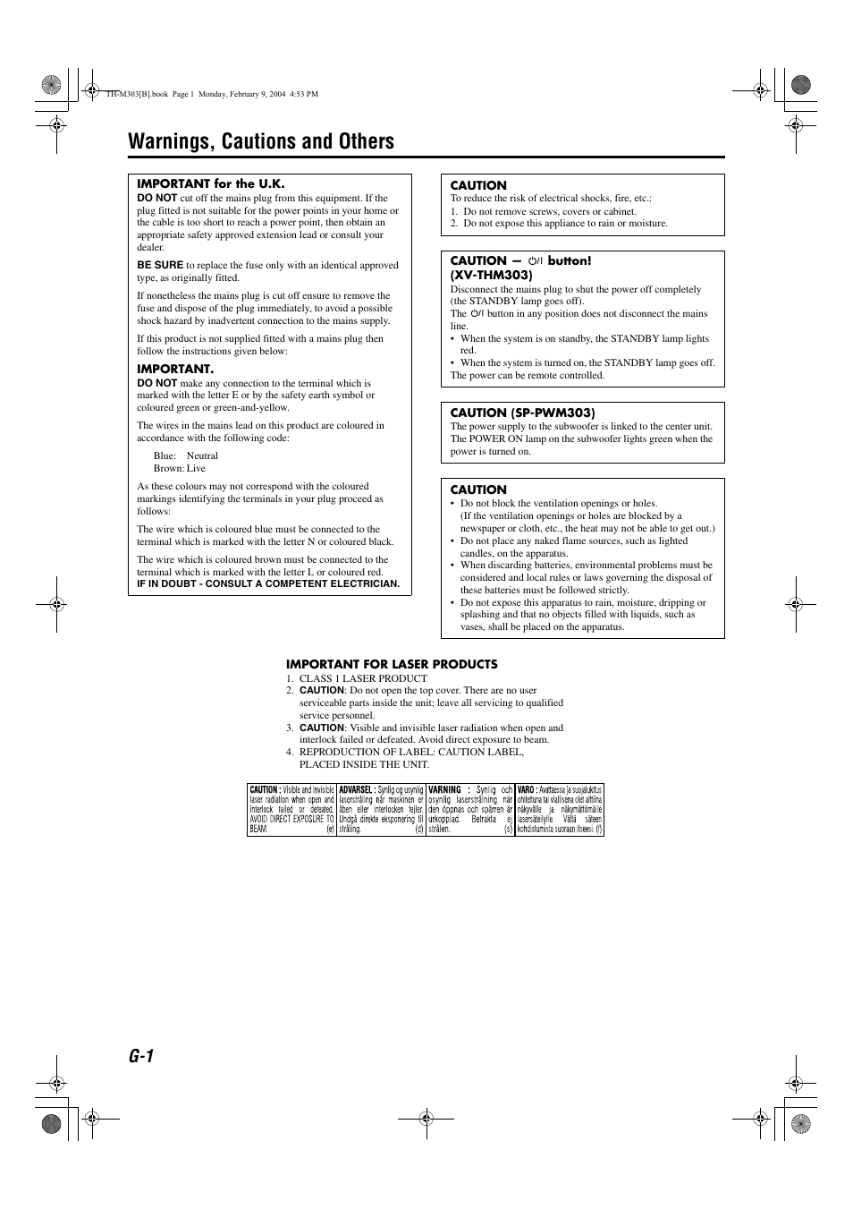 Warnings, cautions and others | JVC XV-THM303 User Manual | Page 2 / 47