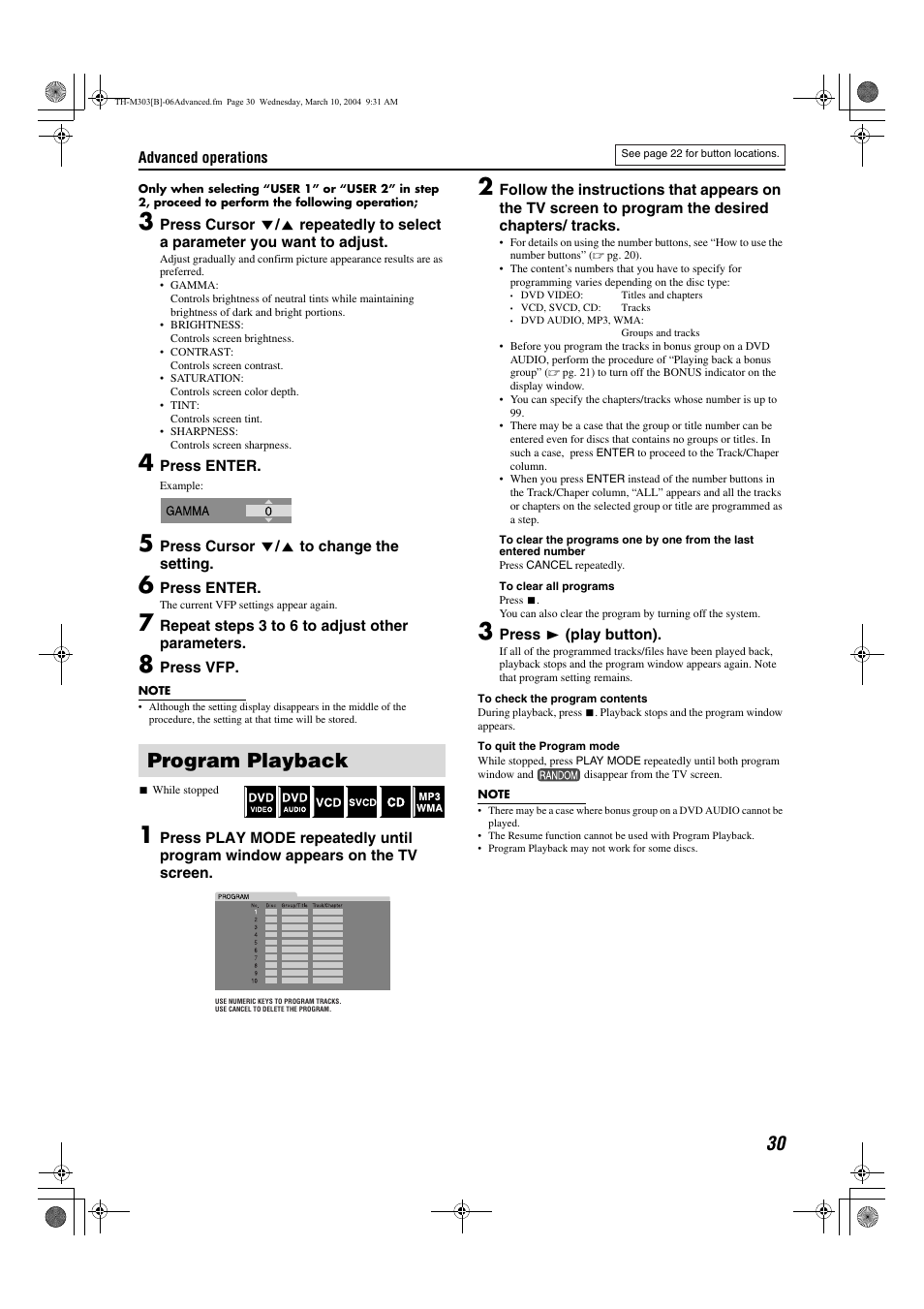 Program playback, Pg. 30, A pg. 30) | JVC XV-THM303 User Manual | Page 33 / 47