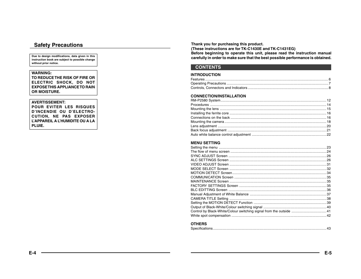 Safety precautions | JVC TK-C1431 User Manual | Page 3 / 22