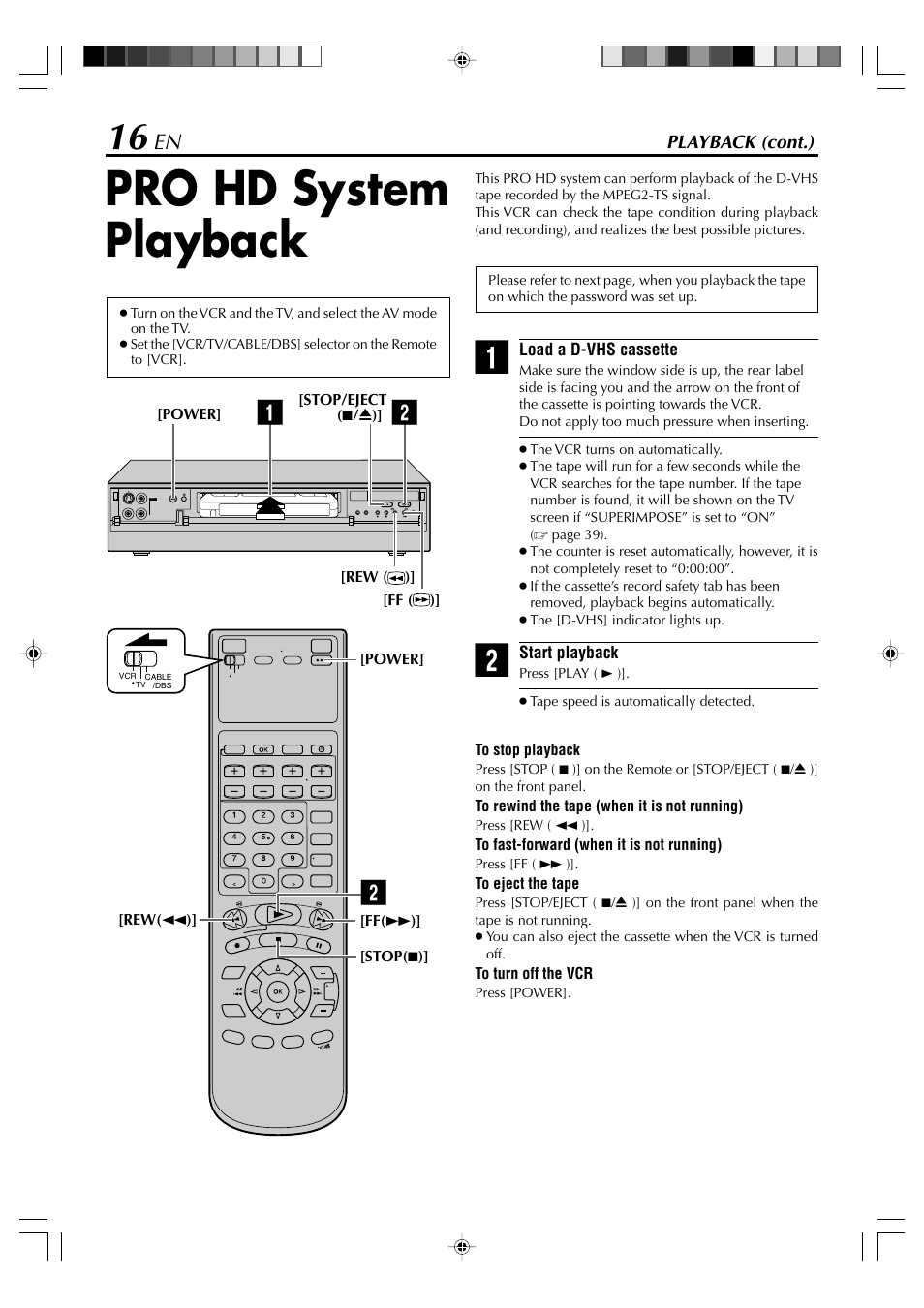 Pro hd system playback | JVC SR-VD400E User Manual | Page 16 / 60