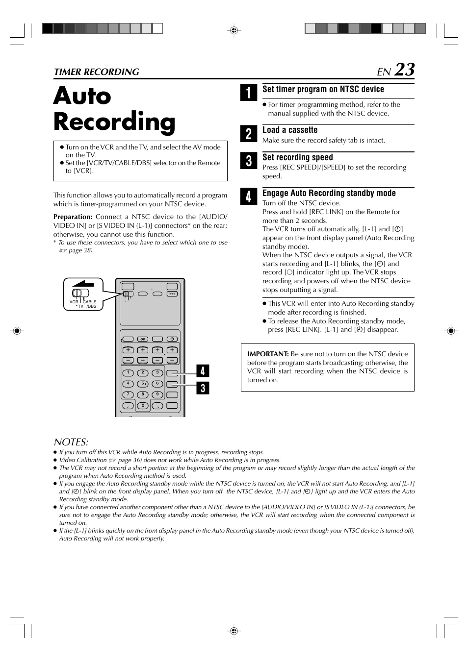 Auto recording | JVC SR-VD400E User Manual | Page 23 / 60