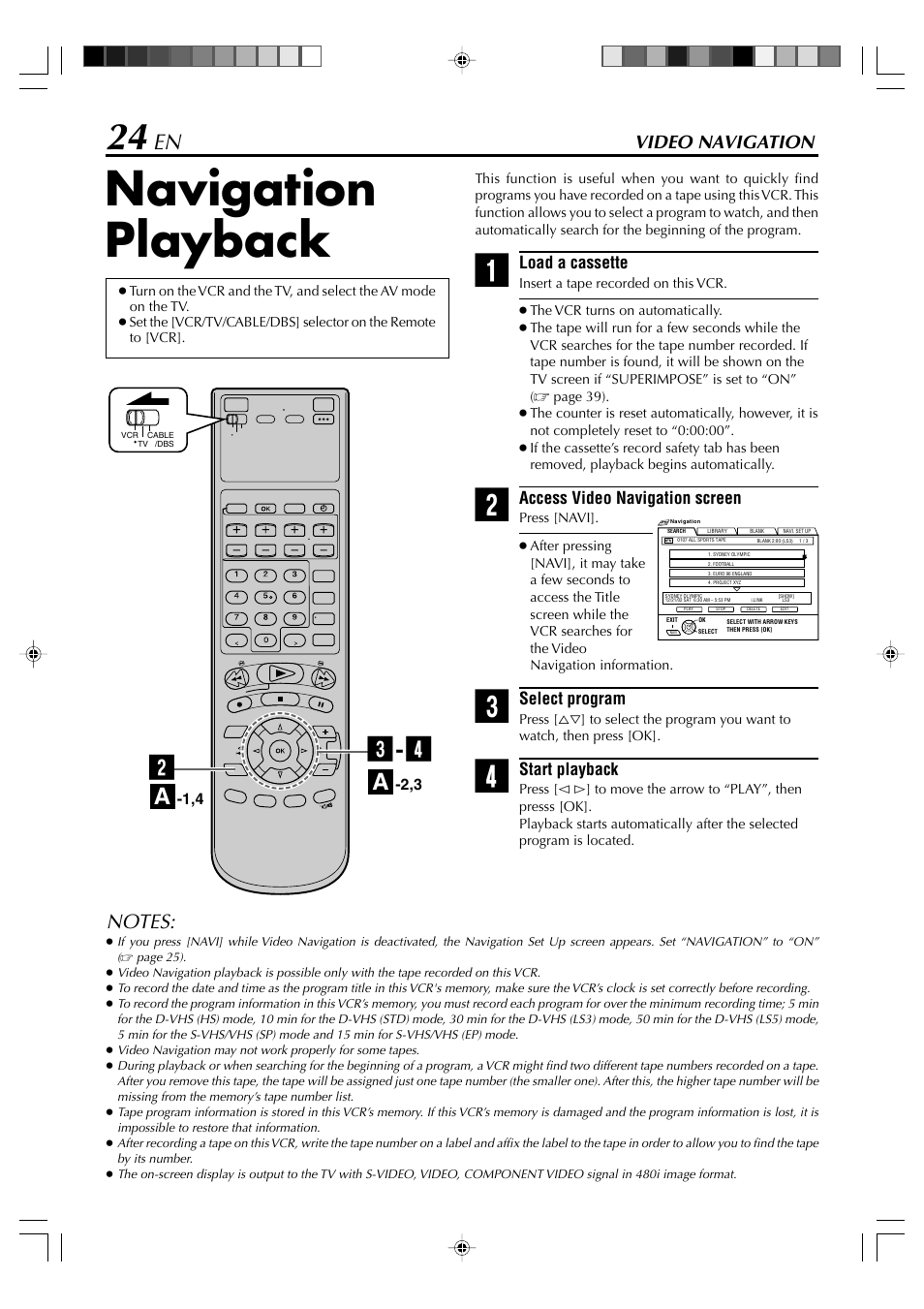 Navigation playback, Video navigation | JVC SR-VD400E User Manual | Page 24 / 60