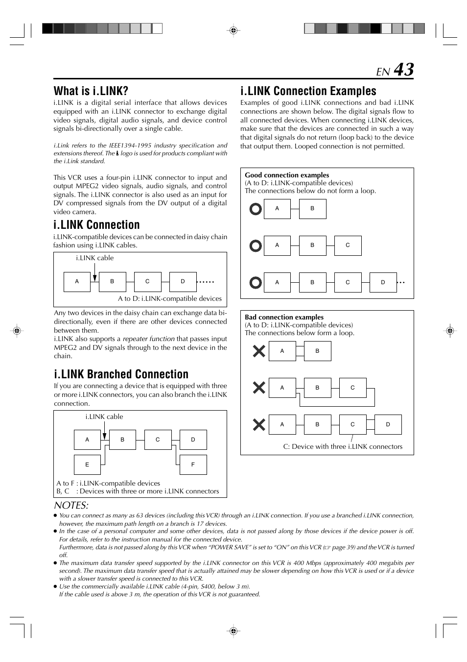 I.link connection examples, I.link branched connection, What is i.link | I.link connection | JVC SR-VD400E User Manual | Page 43 / 60