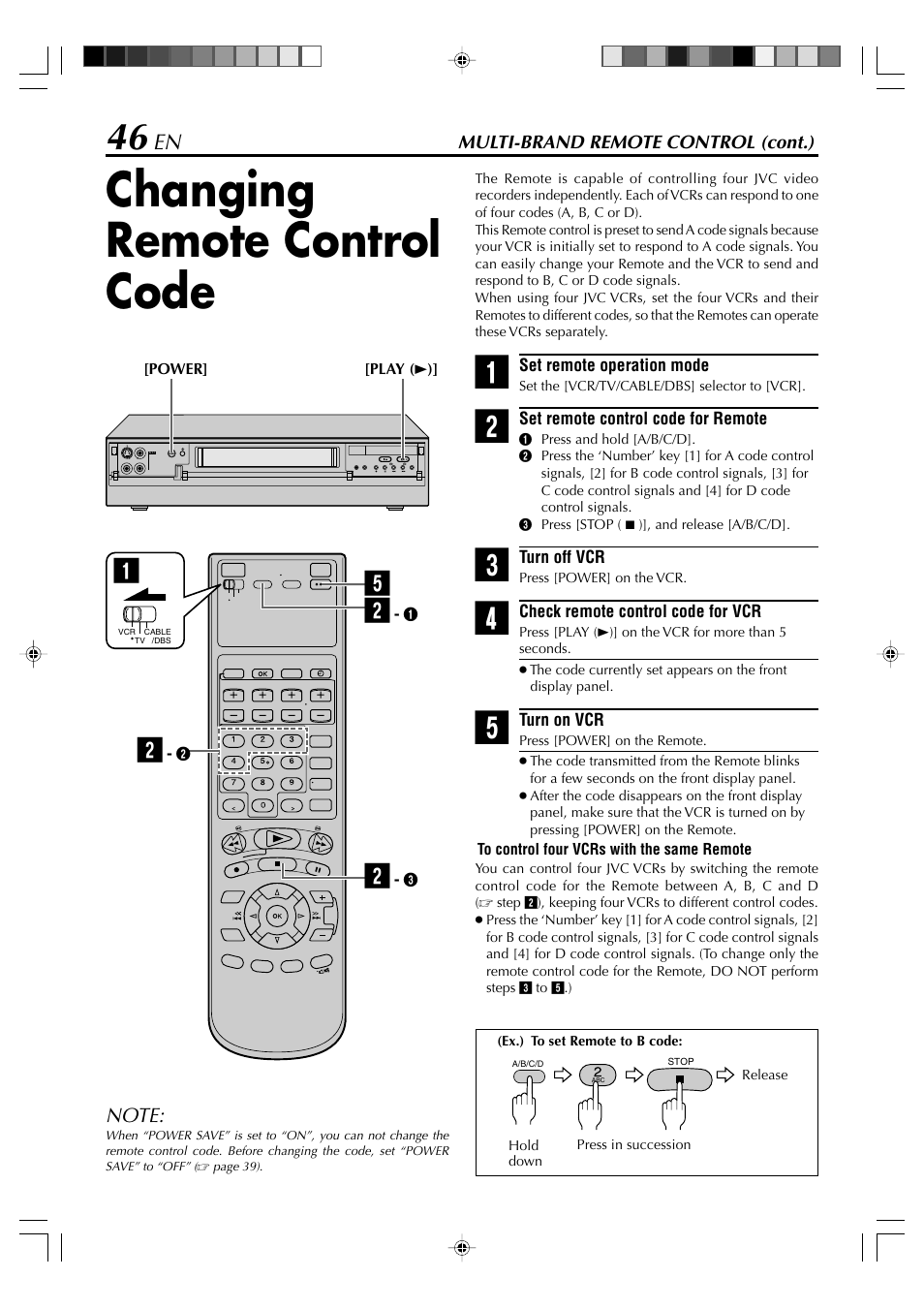 Changing remote control code | JVC SR-VD400E User Manual | Page 46 / 60