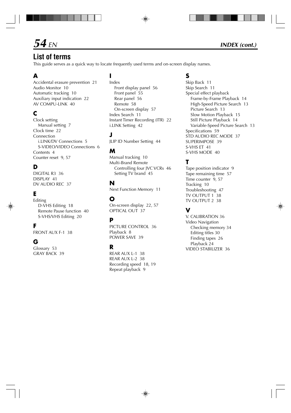 List of terms | JVC SR-VD400E User Manual | Page 54 / 60