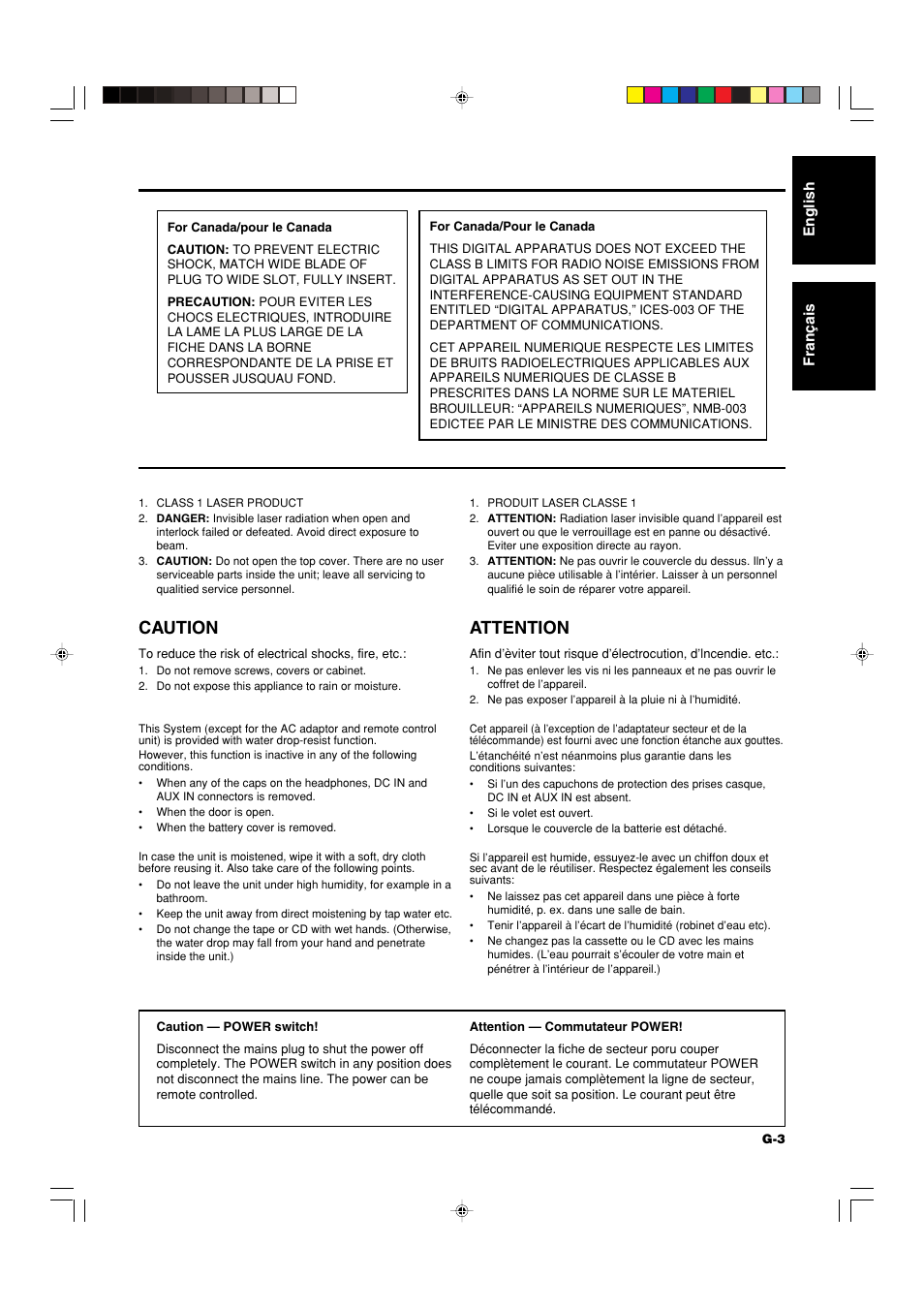 Caution, Attention | JVC RS-WP1WT User Manual | Page 3 / 25