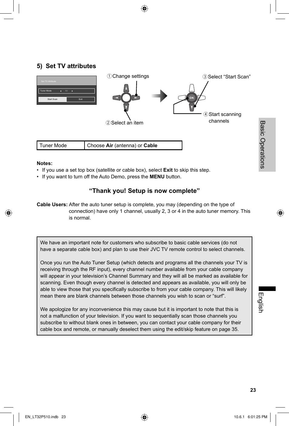 English basic operations, 5) set tv attributes | JVC 0610TMH-MW-ST User Manual | Page 23 / 64