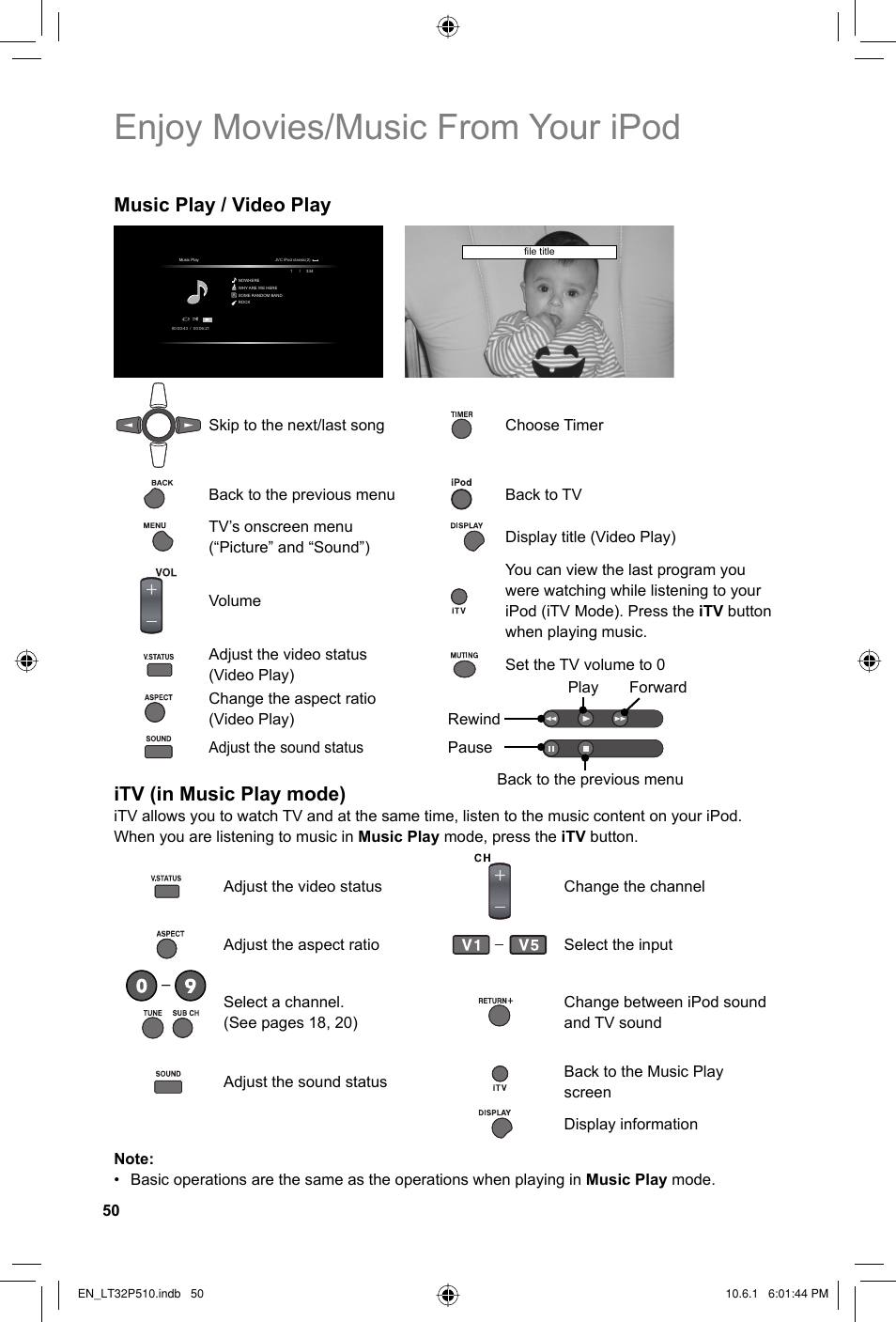 Enjoy movies/music from your ipod, Itv (in music play mode), Music play / video play | JVC 0610TMH-MW-ST User Manual | Page 50 / 64