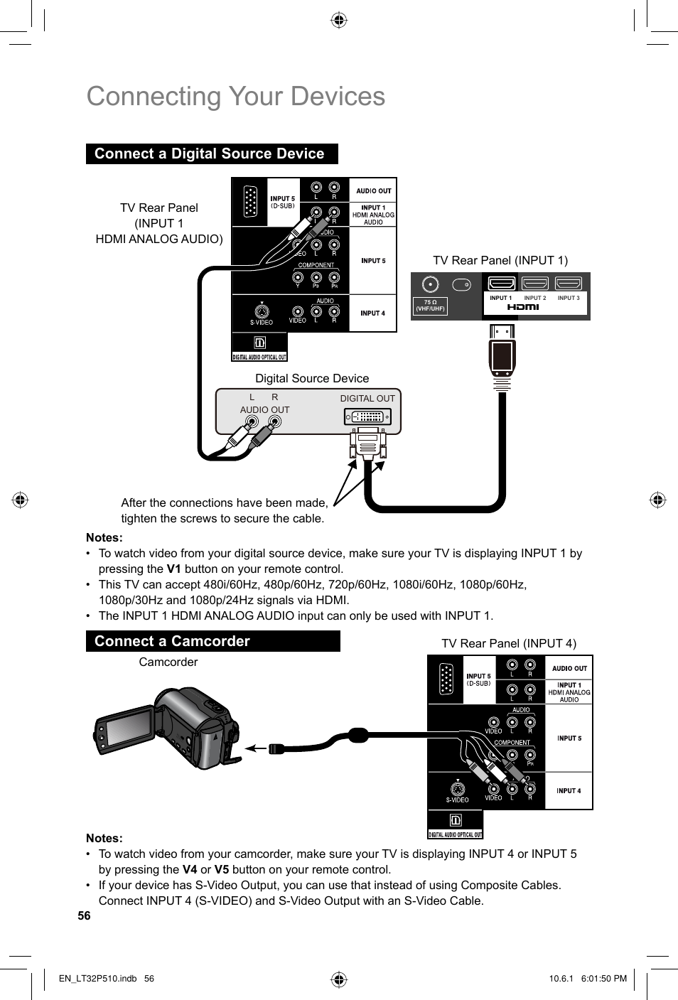 Connect a digital source device, Connect a camcorder, Connecting your devices | JVC 0610TMH-MW-ST User Manual | Page 56 / 64