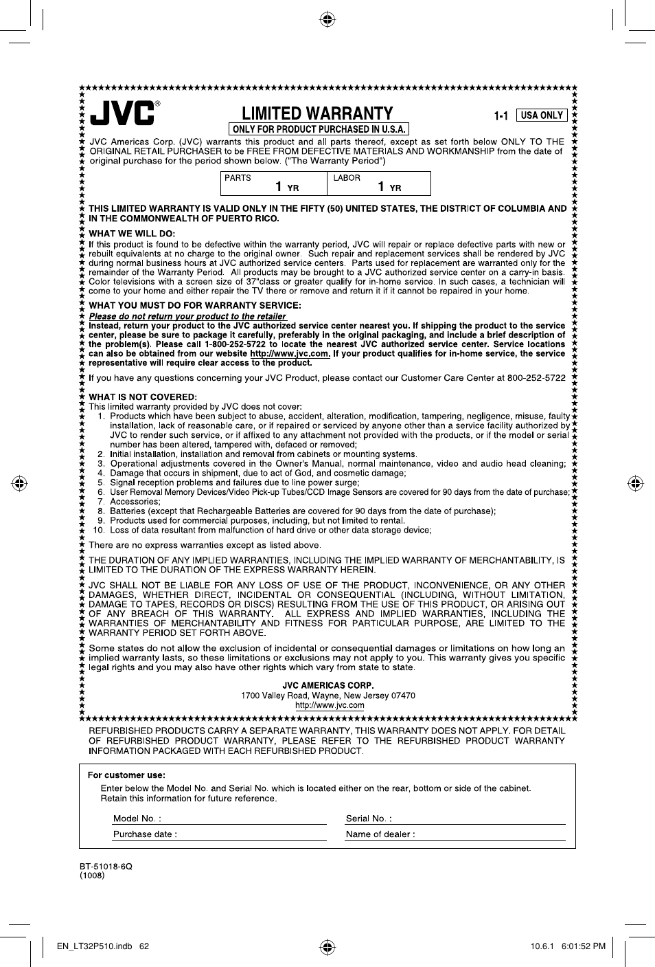 JVC 0610TMH-MW-ST User Manual | Page 62 / 64