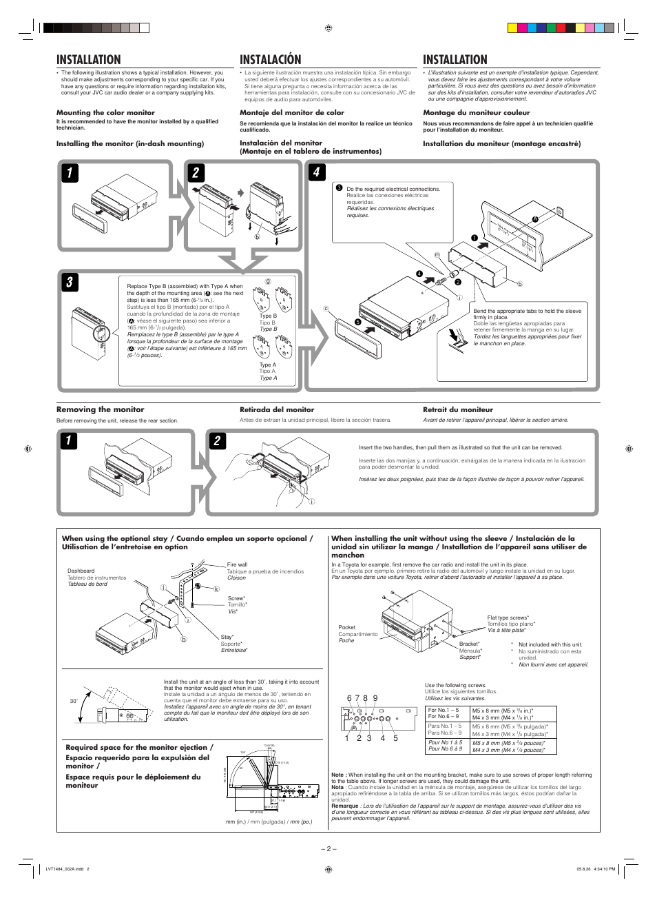 Installation, Instalación | JVC LVT1484-002A User Manual | Page 2 / 4
