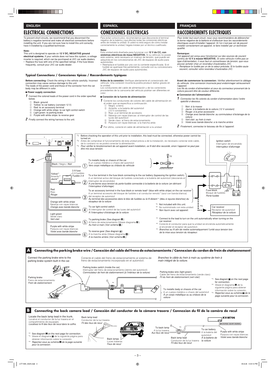 Electrical connections, Conexiones electricas, Raccordements electriques | JVC LVT1484-002A User Manual | Page 3 / 4