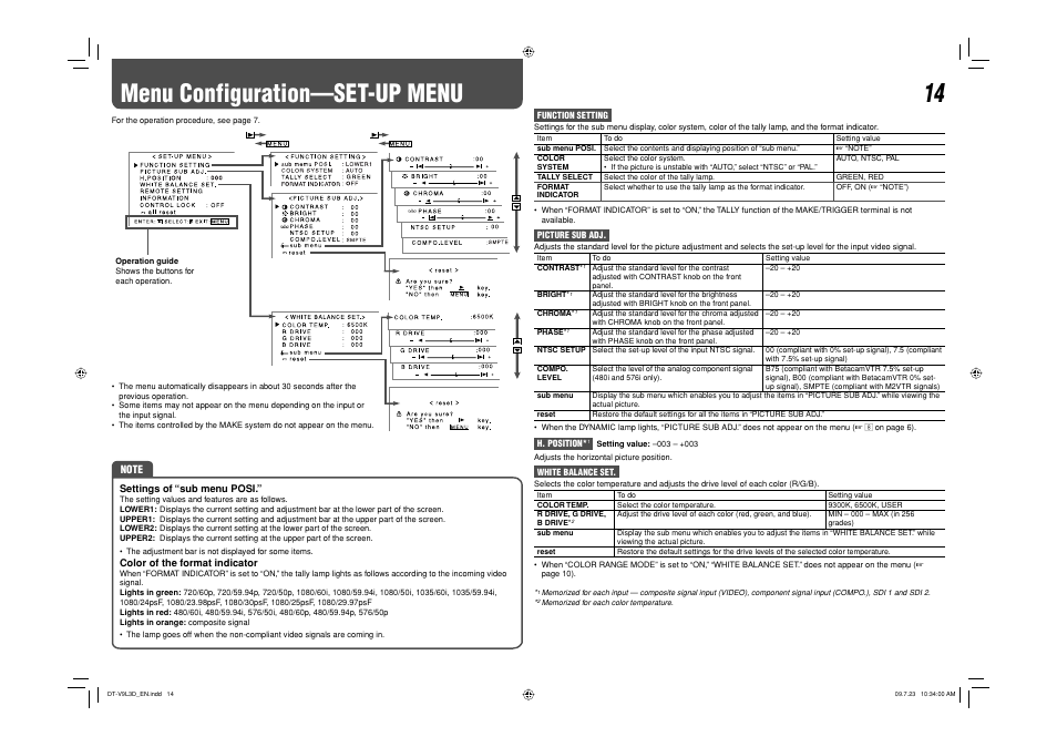 Menu configuration—set-up menu | JVC DT-V9L3D User Manual | Page 14 / 46