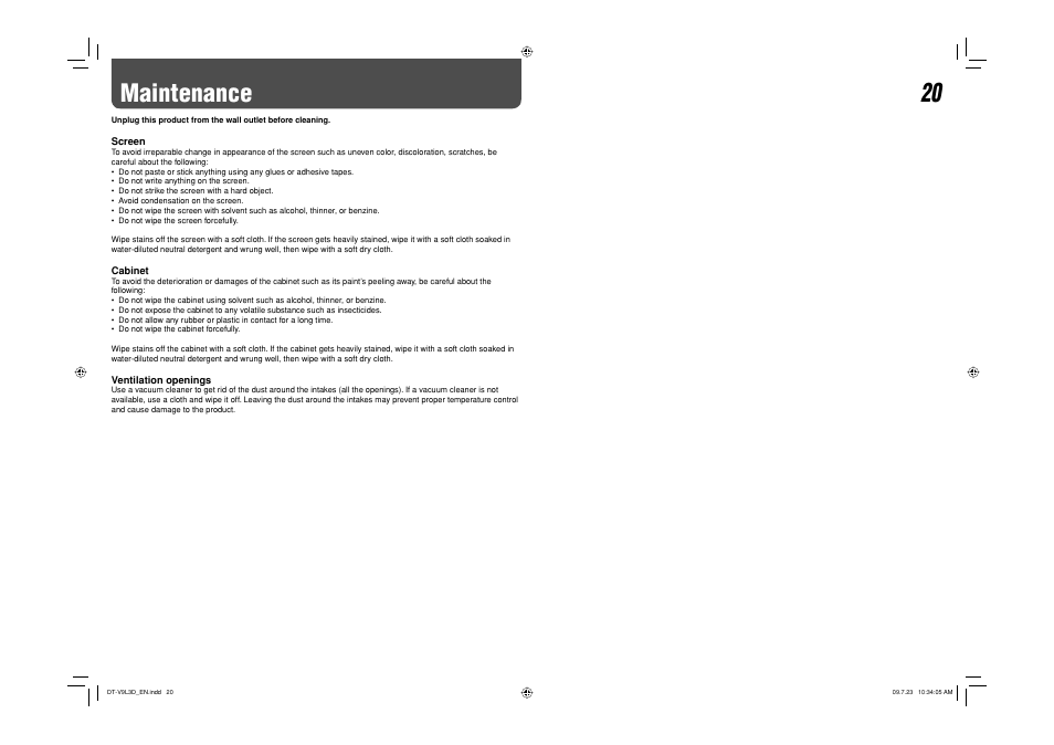 Maintenance | JVC DT-V9L3D User Manual | Page 20 / 46