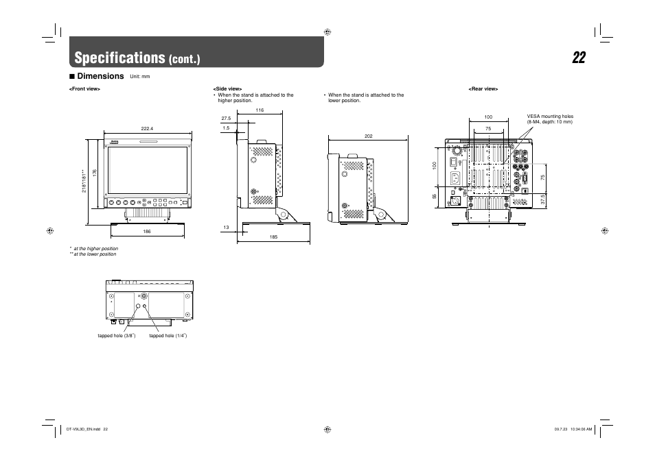 Specifications (cont.), Specifications, Cont.) | 7 dimensions | JVC DT-V9L3D User Manual | Page 22 / 46