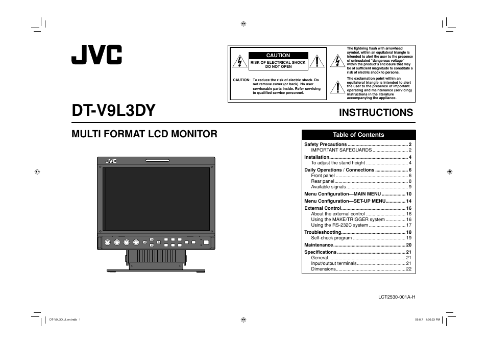 Dt-v9l3dy, Instructions, Multi format lcd monitor | JVC DT-V9L3D User Manual | Page 23 / 46