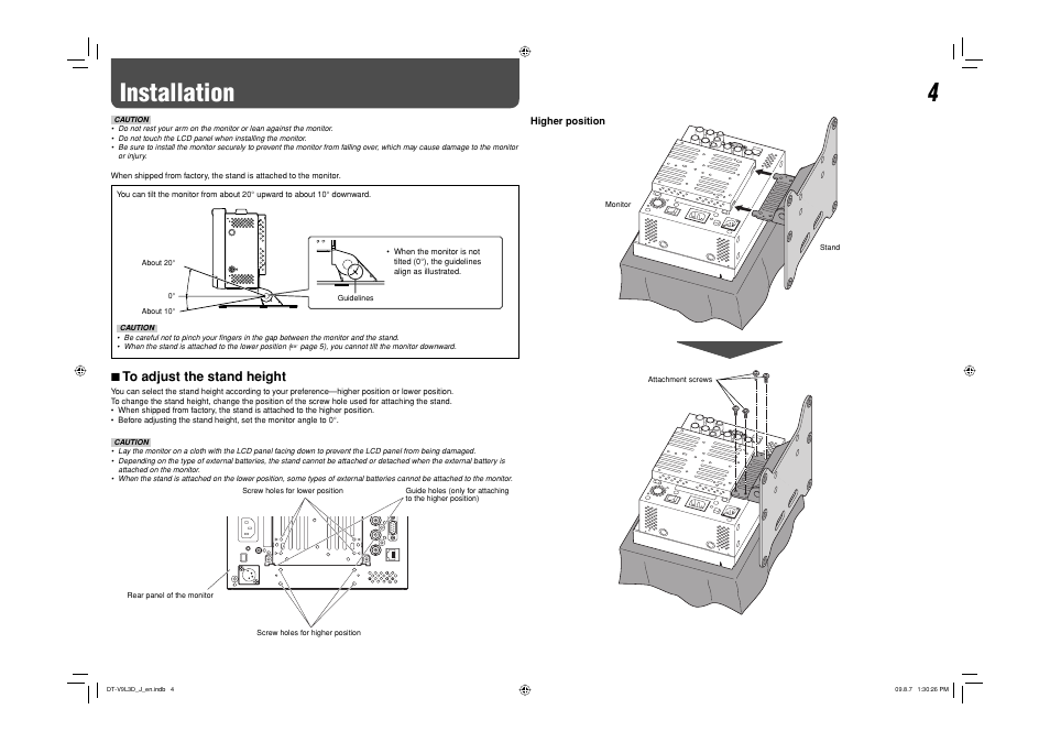 Installation, 7 to adjust the stand height | JVC DT-V9L3D User Manual | Page 26 / 46