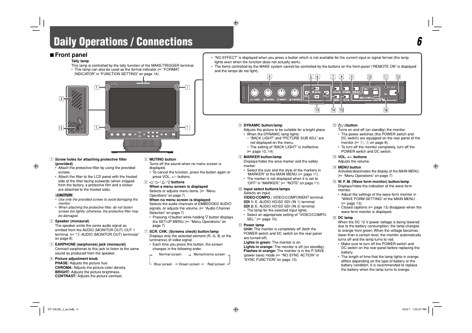 Daily operations / connections, 7 front panel | JVC DT-V9L3D User Manual | Page 28 / 46