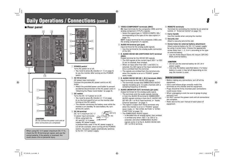 Daily operations / connections (cont.), Daily operations / connections, Cont.) | 7 rear panel | JVC DT-V9L3D User Manual | Page 30 / 46