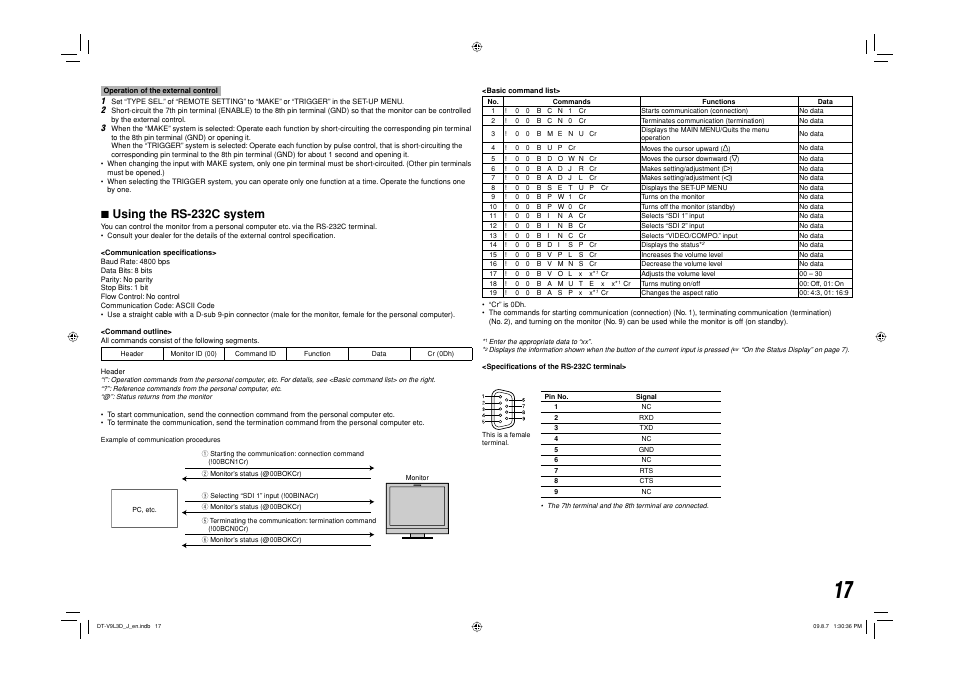 7 using the rs-232c system | JVC DT-V9L3D User Manual | Page 39 / 46