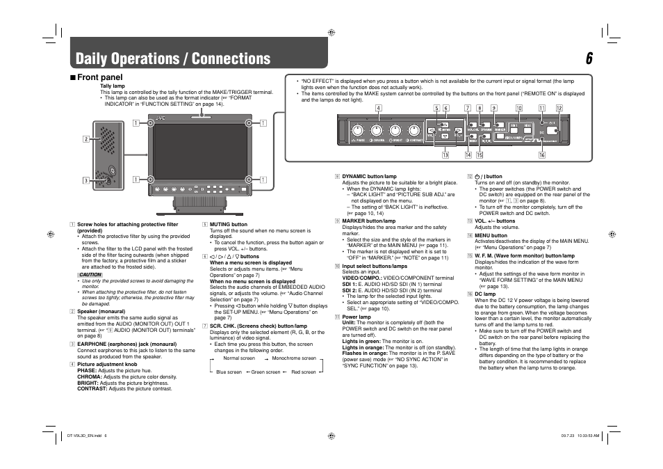 Daily operations / connections, 7 front panel | JVC DT-V9L3D User Manual | Page 6 / 46