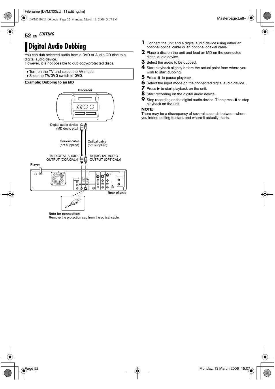 Digital audio dubbing | JVC SR-DVM700E User Manual | Page 52 / 76