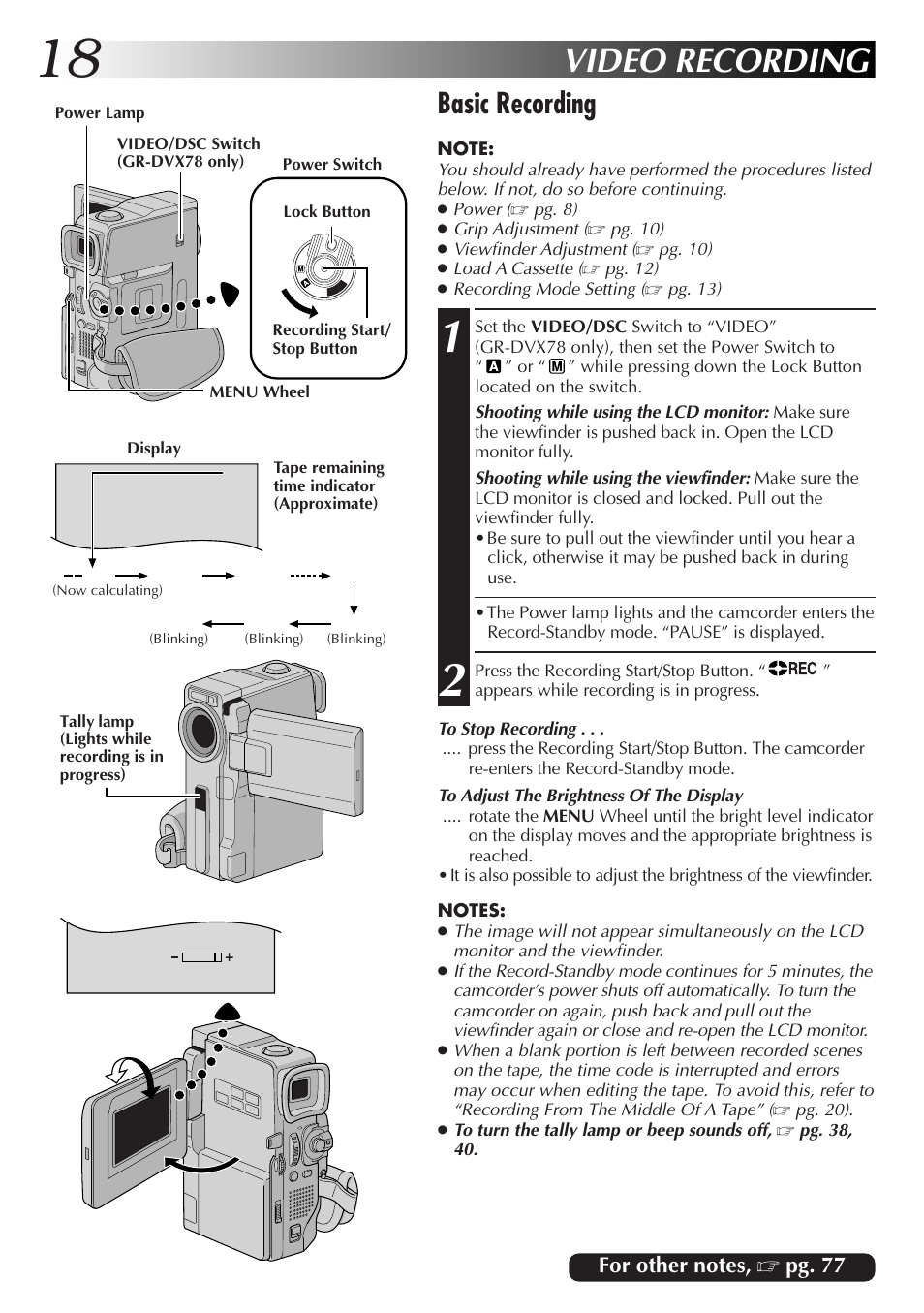 Video recording, Basic recording | JVC GR-DVX48A User Manual | Page 18 / 100