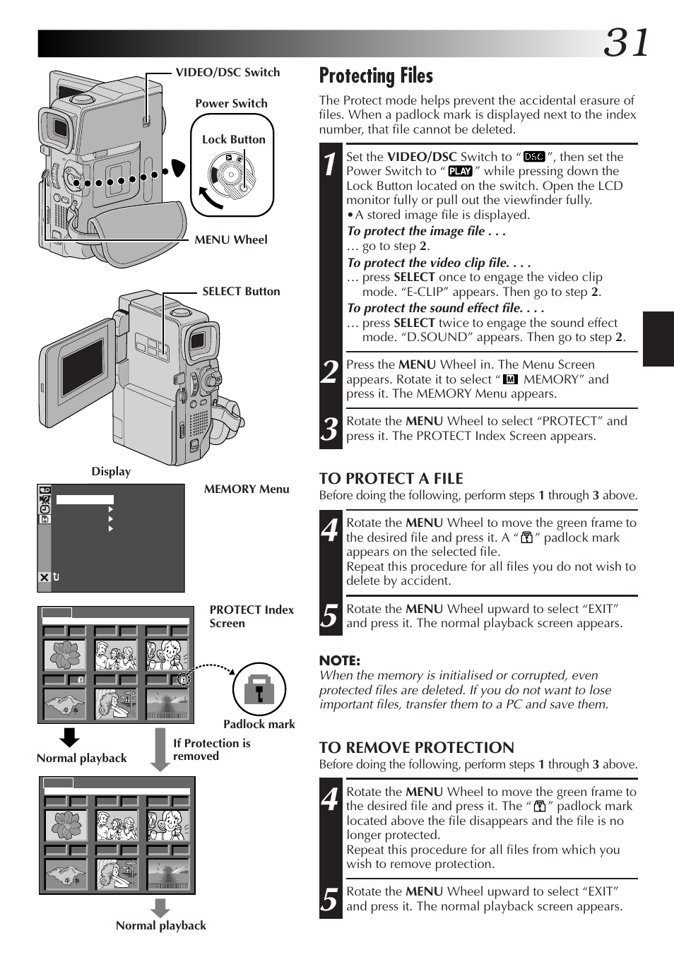 Protecting files | JVC GR-DVX48A User Manual | Page 31 / 100