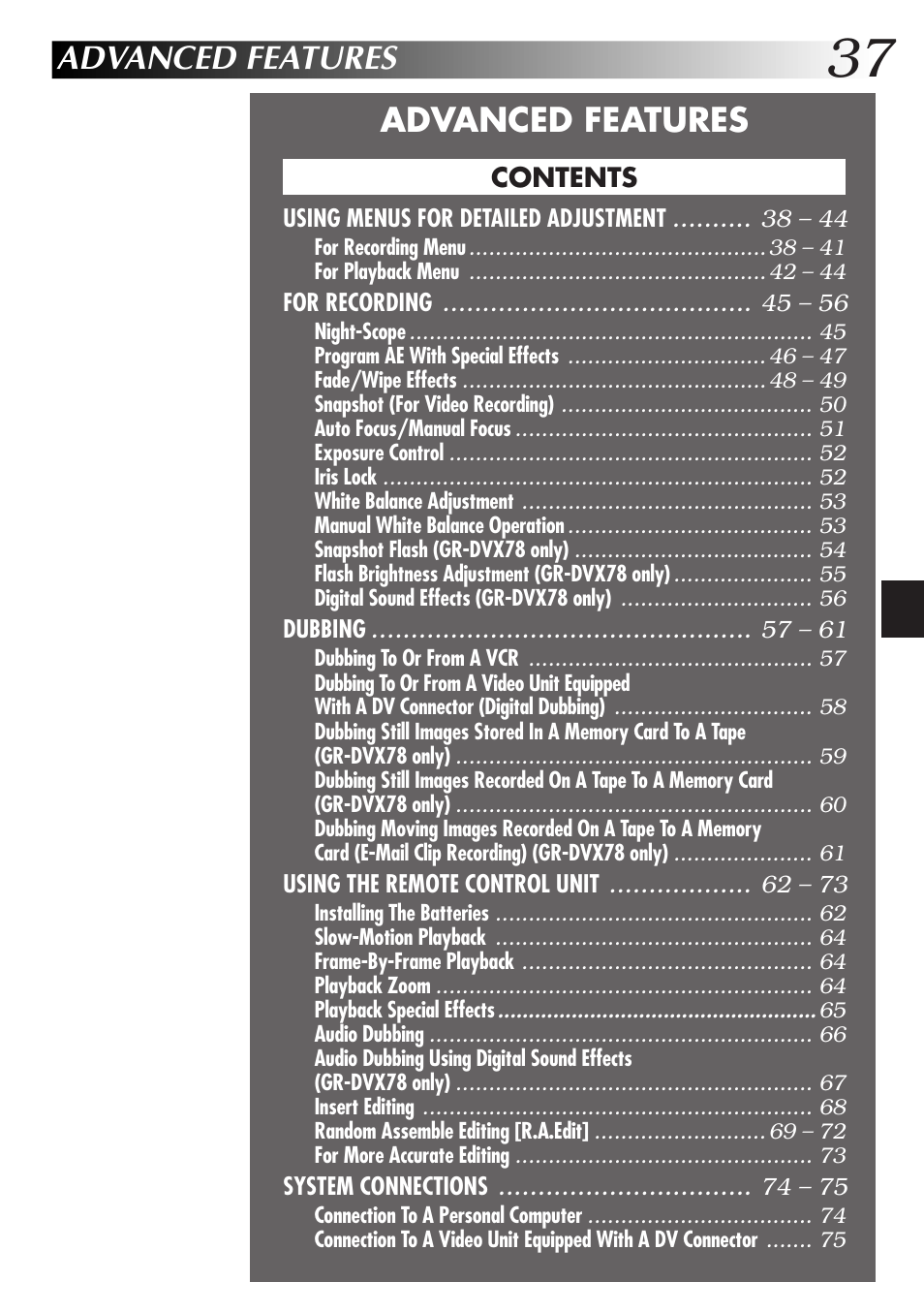 Advanced features | JVC GR-DVX48A User Manual | Page 37 / 100