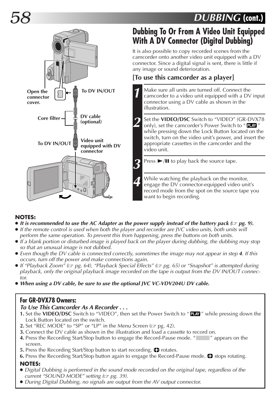 Dubbing, Cont.) | JVC GR-DVX48A User Manual | Page 58 / 100