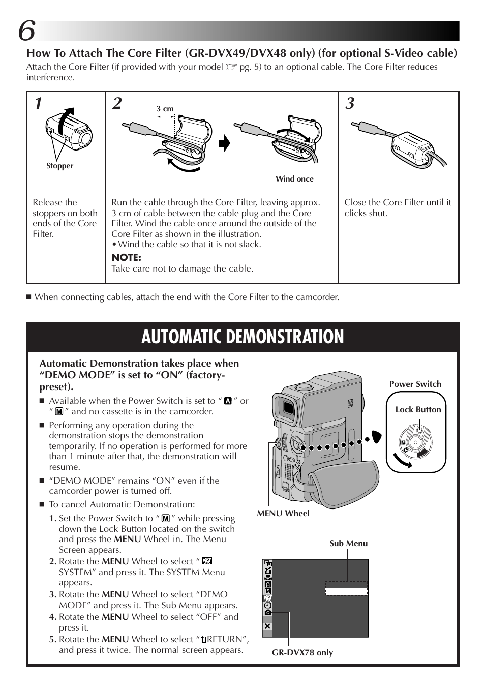 Automatic demonstration | JVC GR-DVX48A User Manual | Page 6 / 100