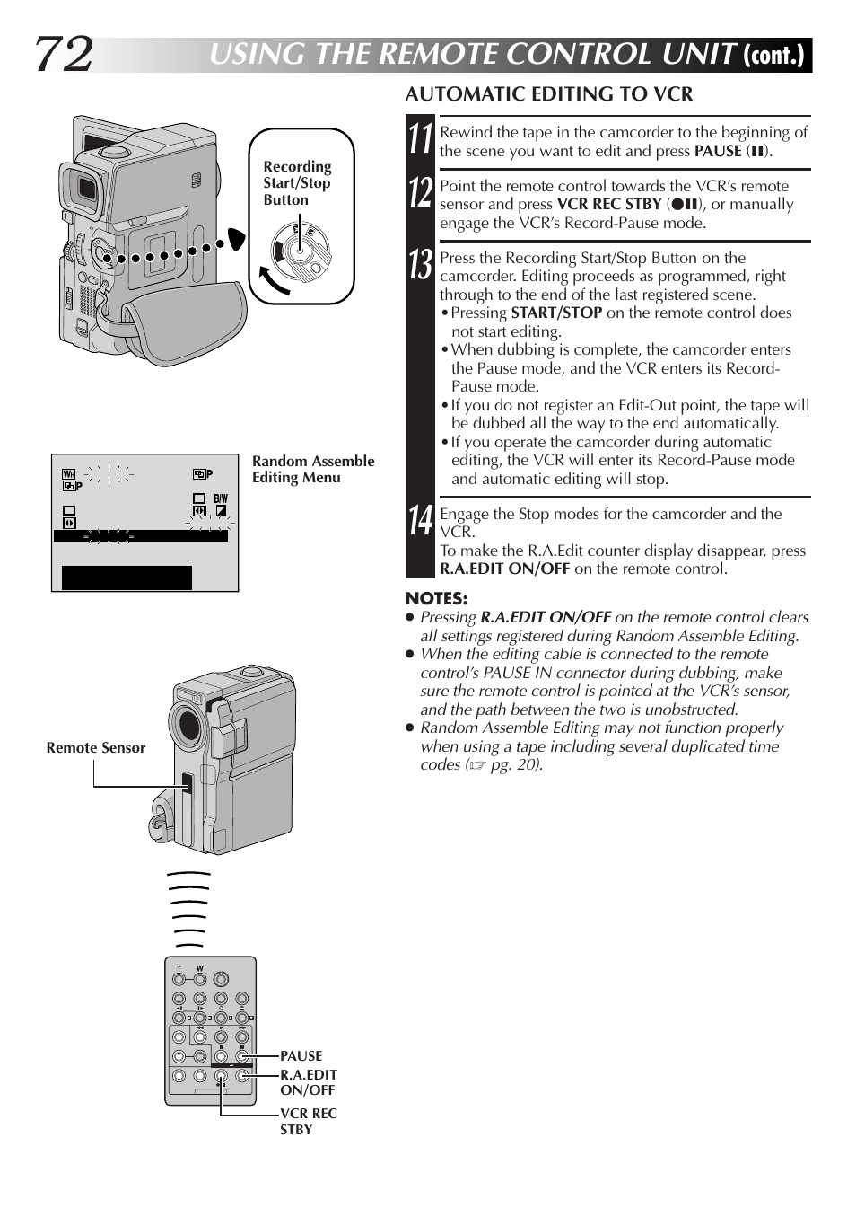 Using the remote control unit, Cont.) | JVC GR-DVX48A User Manual | Page 72 / 100