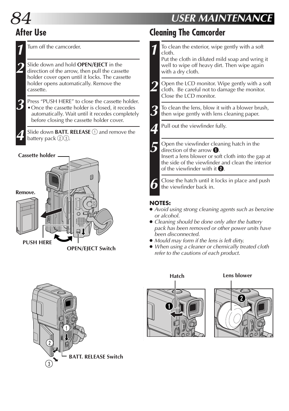 User maintenance | JVC GR-DVX48A User Manual | Page 84 / 100