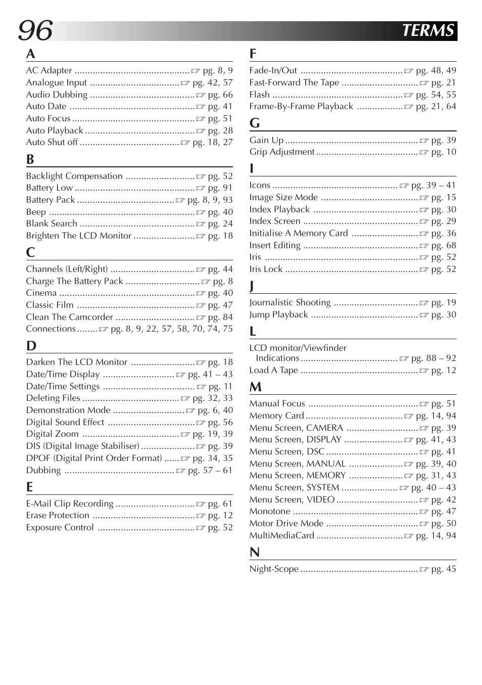 Terms | JVC GR-DVX48A User Manual | Page 96 / 100