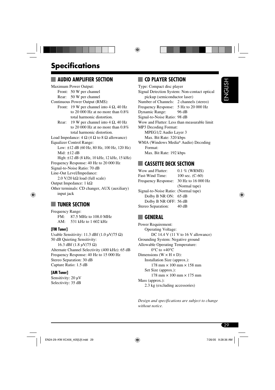 Specifications | JVC W-XC406 User Manual | Page 29 / 66