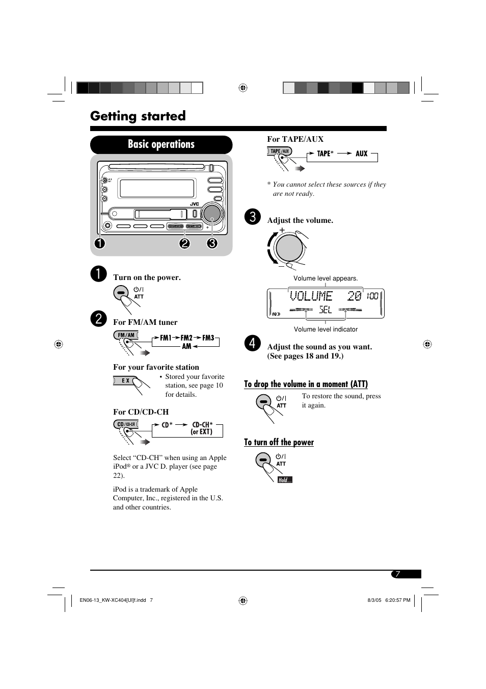 Getting started, Basic operations | JVC W-XC406 User Manual | Page 41 / 66