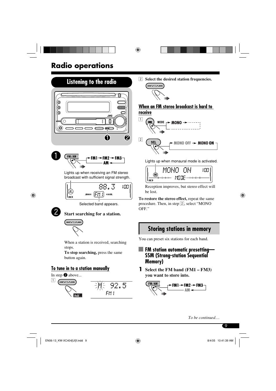 Radio operations, Listening to the radio | JVC W-XC406 User Manual | Page 43 / 66